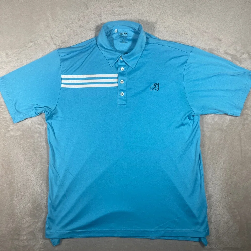 Adidas Golf‎ Polo Mens Large Blue ClimaCool 3-Stripe Short Sleeve Shirt